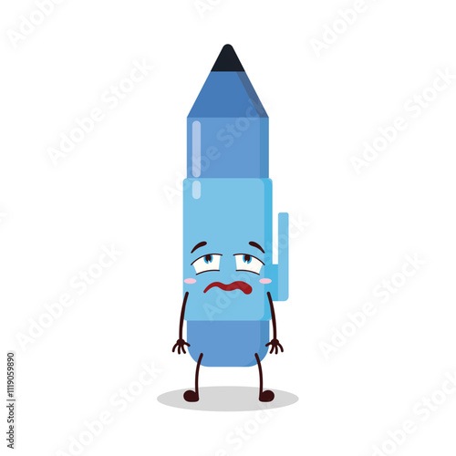 cute bored expression of blue pen cartoon character