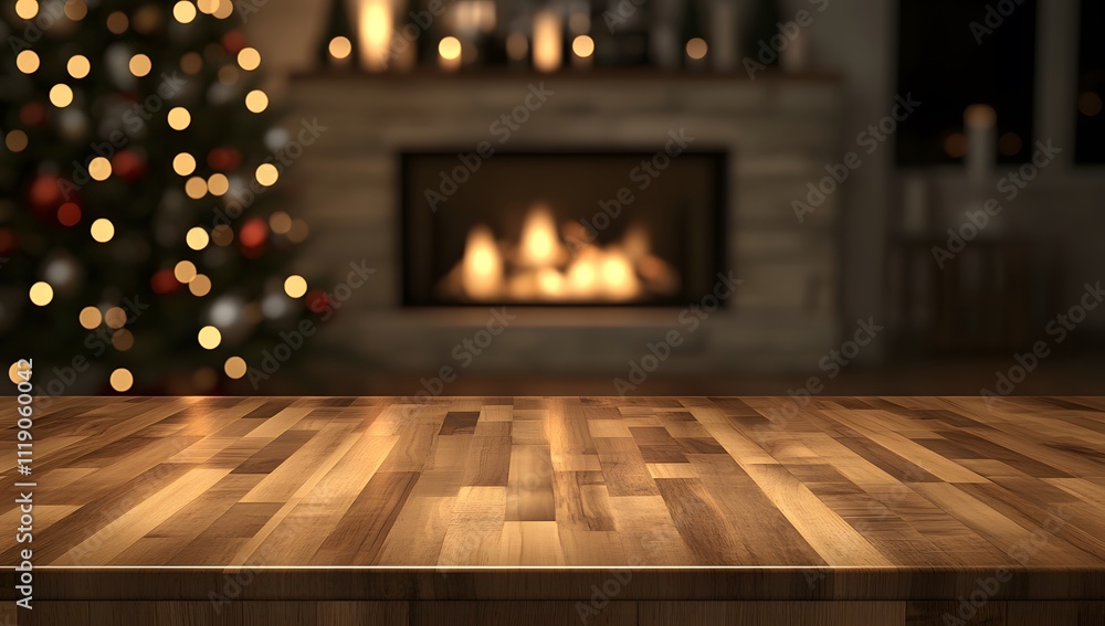 Cozy Holiday Table with Festive Christmas Lights Background for Product Display.
Cozy Holiday Table with Festive Christmas Lights Background for Product Display.