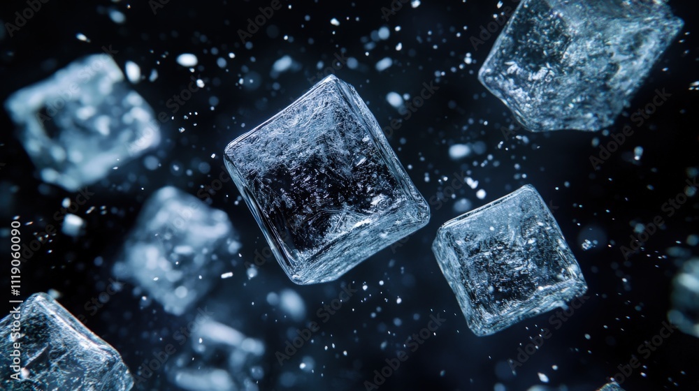 Cold Concept Ice Cubes Falling Abstractly Cold Concept Ice Cubes Falling Abstractly