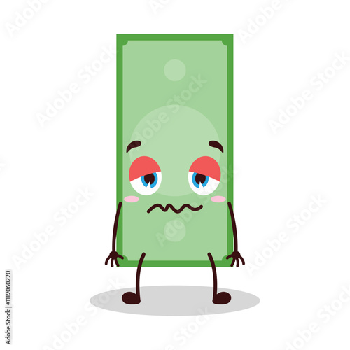 cute grumpy expression of paper money cartoon character