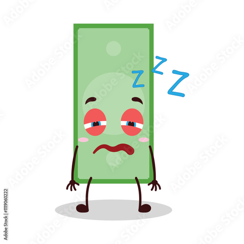 cute sleepy expression of paper money cartoon character