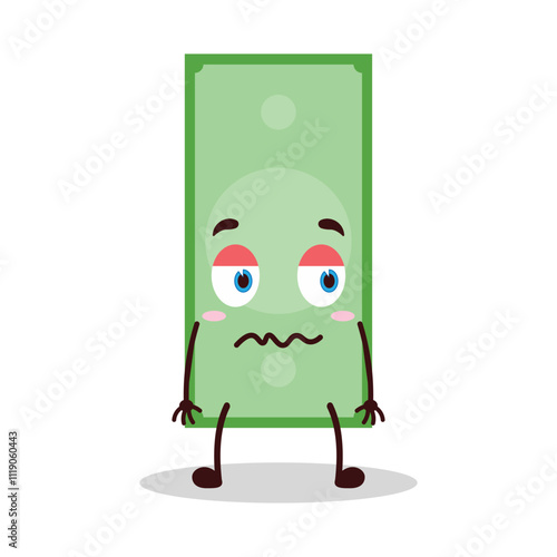 cute grumpy expression of paper money cartoon character