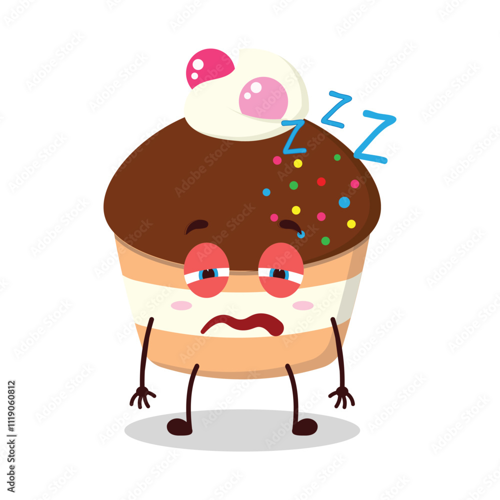 Fototapeta premium cute sleepy expression of muffin cartoon character