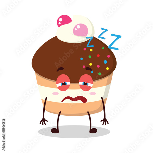 cute sleepy expression of muffin cartoon character