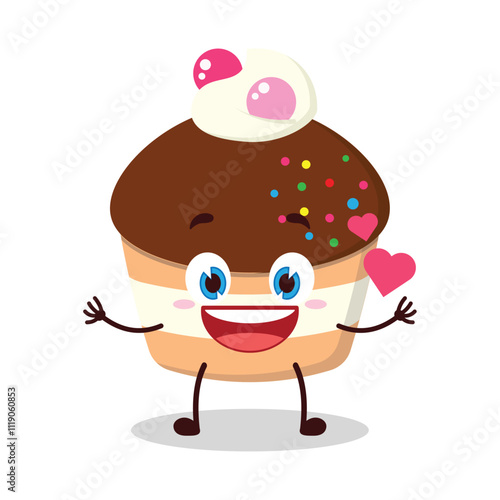 cute fall in love expression of muffin cartoon character