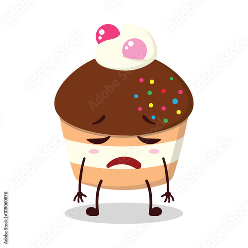 cute tired expression of muffin cartoon character