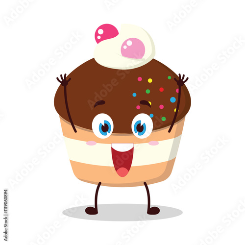 cute rise hand happy expression of muffin cartoon character