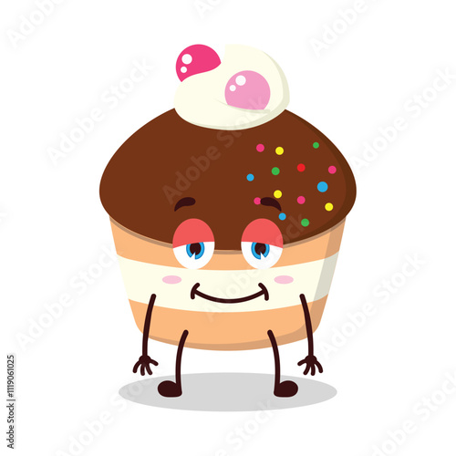 cute lazy expression of muffin cartoon character