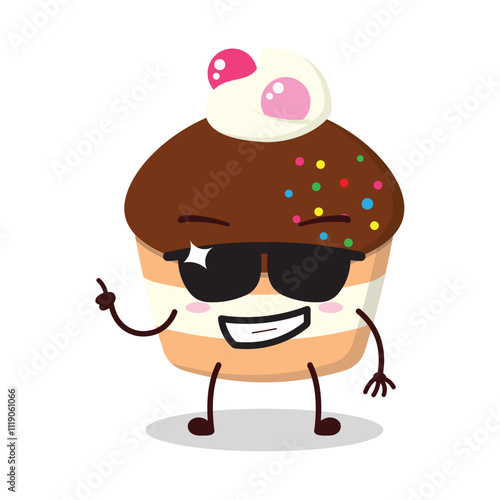 cute cool expression of muffin wear sunglasses cartoon character