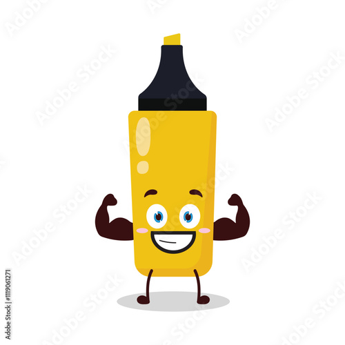 cute masculine healthy athlete expression of yellow highlighter cartoon character