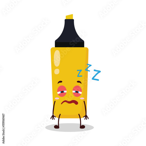 cute sleepy expression of yellow highlighter cartoon character