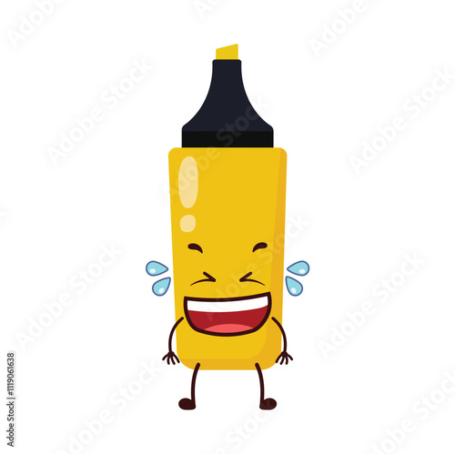 cute laugh out loud expression of yellow highlighter cartoon character