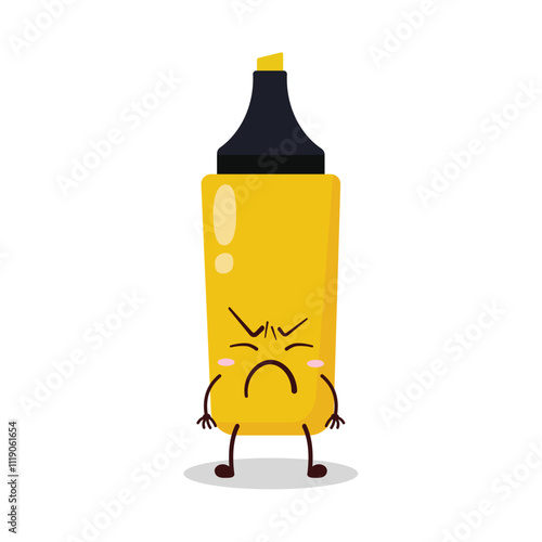 cute annoyed expression of yellow highlighter cartoon character