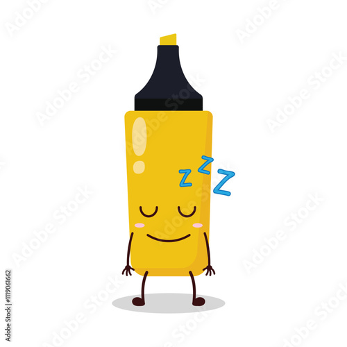 cute sleep expression of yellow highlighter cartoon character