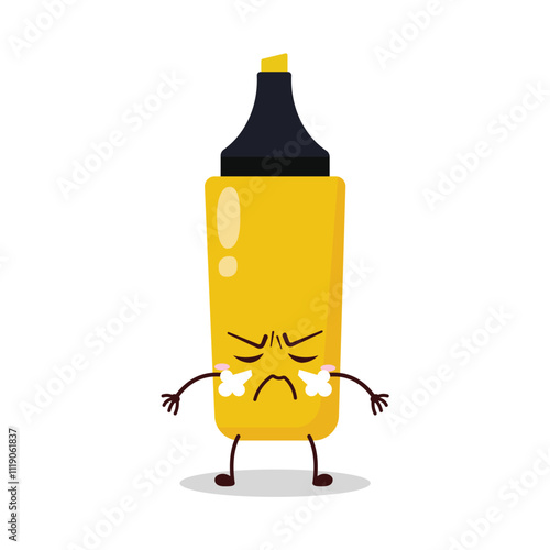 cute mad expression of yellow highlighter cartoon character