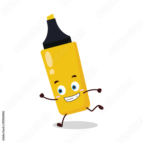 cute rush running expression of yellow highlighter cartoon character