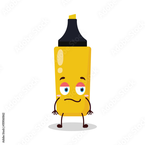 cute silent expression of yellow highlighter cartoon character