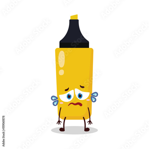 cute depressed expression of yellow highlighter cartoon character