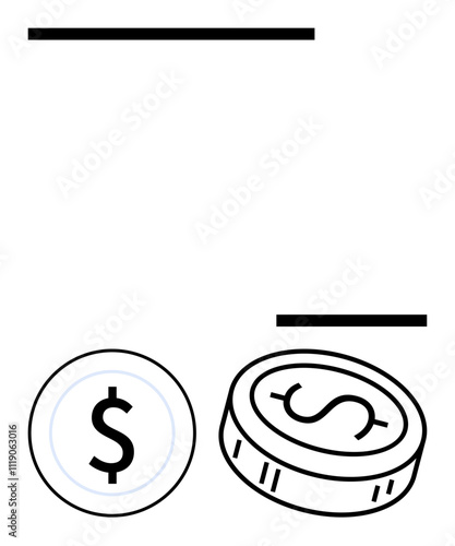 Financial coins featuring dollar symbols. Ideal for finance, banking, economic reports, investment guides, accounting budgeting currency exchange. Line metaphor. Line metaphor. Simple line icons
