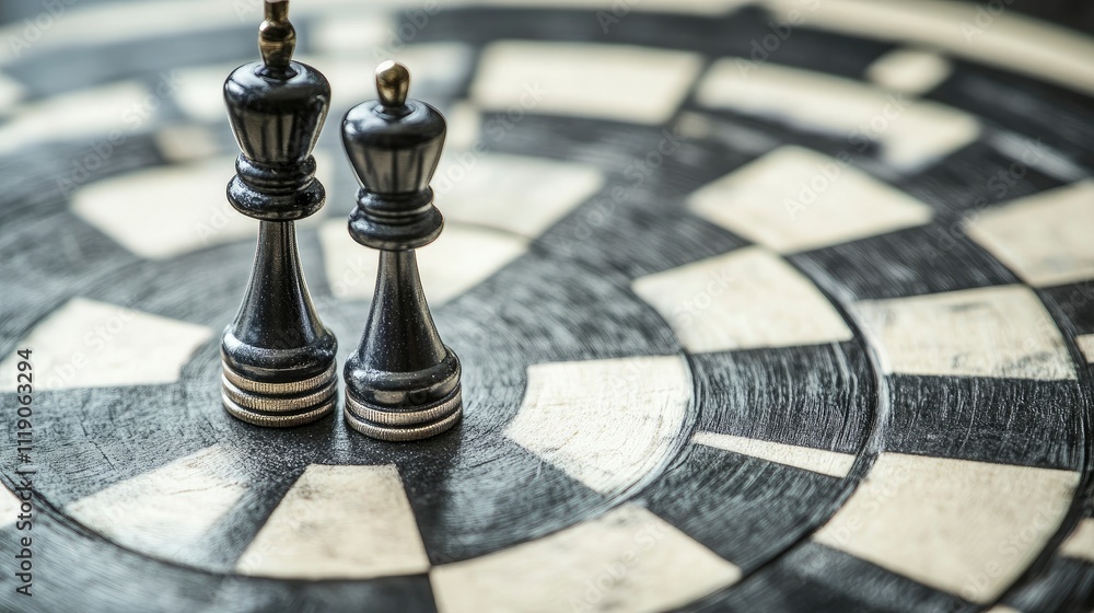 Two black chess kings on a circular chessboard.