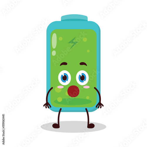 cute shocked expression of full battery cartoon character