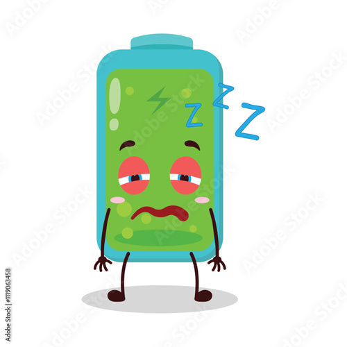 cute sleepy expression of full battery cartoon character