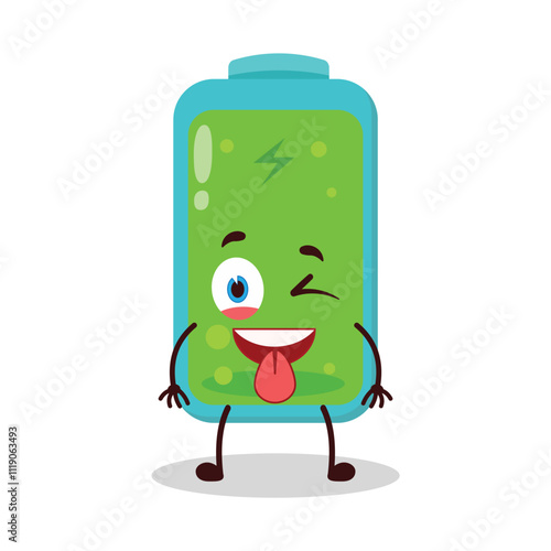 cute teased expression of full battery cartoon character