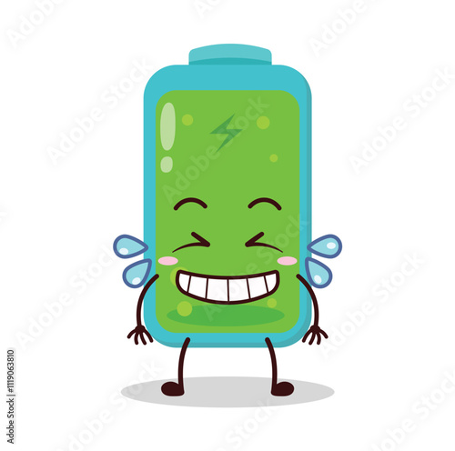 cute pleased expression of full battery cartoon character