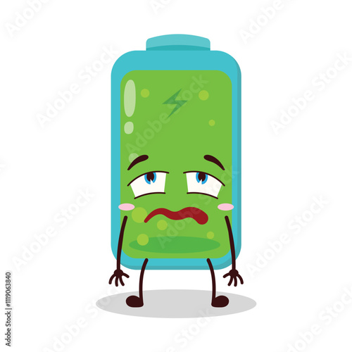 cute bored expression of full battery cartoon character