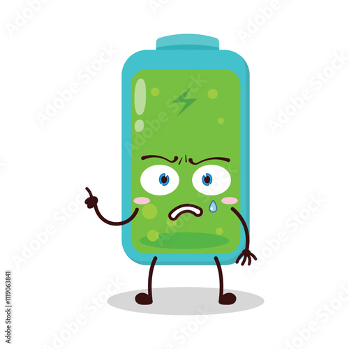 cute weird expression of full battery cartoon character