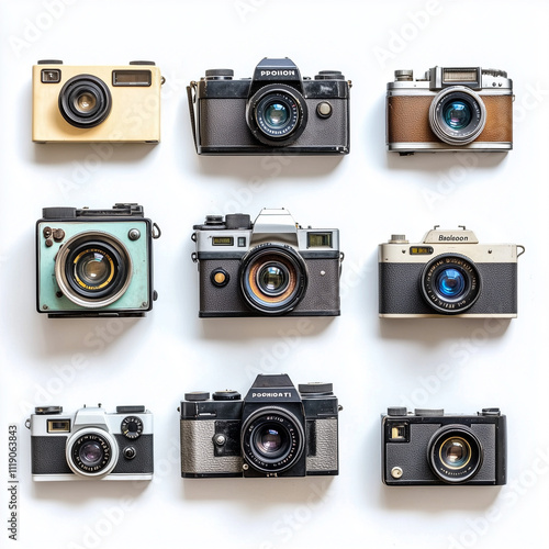 Wallpaper Mural Set of vintage cameras isolated on a white background Torontodigital.ca