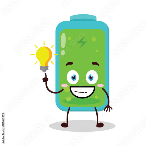 cute creative expression of full battery cartoon character with shiny lamp