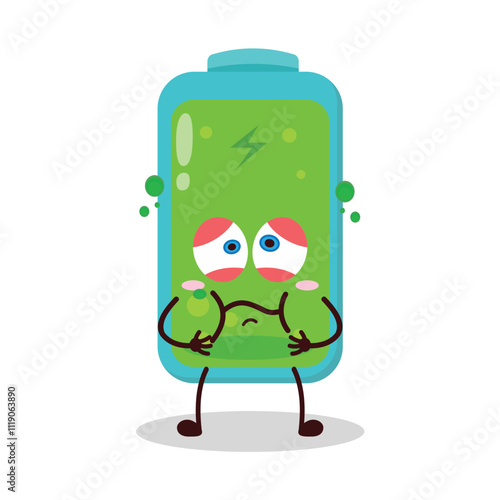 cute sick expression of full battery cartoon character
