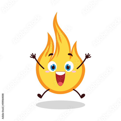 cute celebration jump expression of fire cartoon character