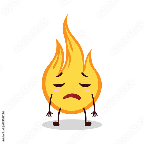 cute tired expression of fire cartoon character