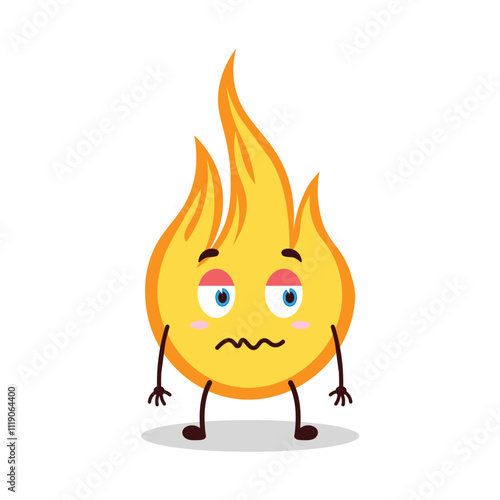 cute grumpy expression of fire cartoon character