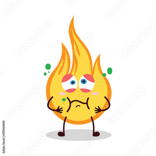 cute sick expression of fire cartoon character