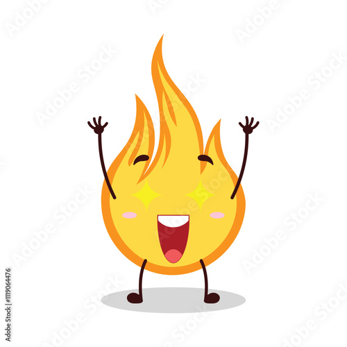 cute excited expression of fire cartoon character
