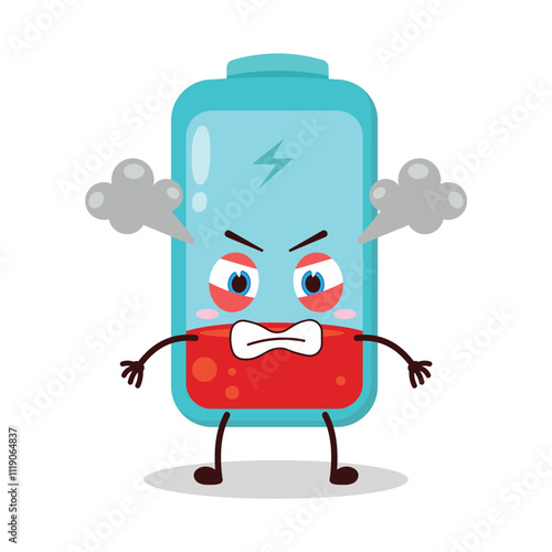 cute furious expression of empty battery cartoon character