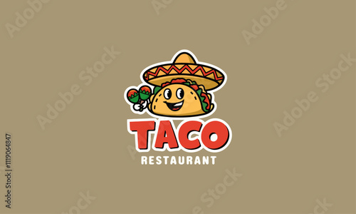 Playful taco restaurant logo with sombrero and maracas.