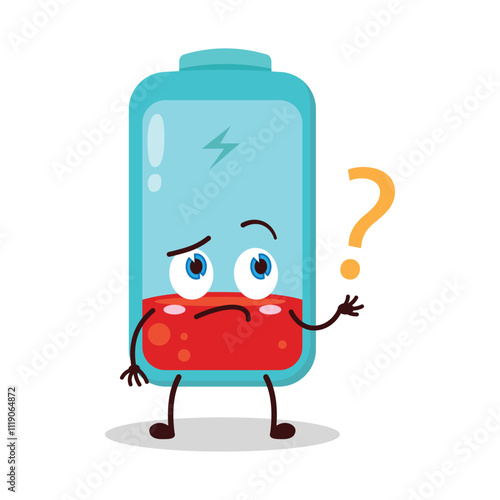 cute curious expression of empty battery cartoon character