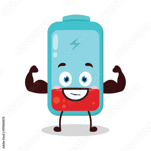 cute masculine healthy athlete expression of empty battery cartoon character