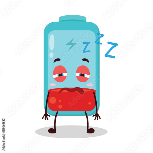 cute sleepy expression of empty battery cartoon character