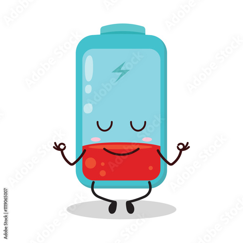 cute yoga expression of empty battery cartoon character