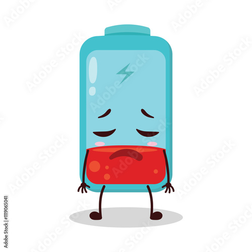 cute tired expression of empty battery cartoon character
