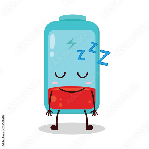 cute sleep expression of empty battery cartoon character