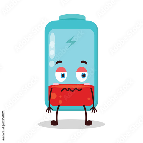 cute grumpy expression of empty battery cartoon character