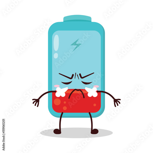 cute mad expression of empty battery cartoon character
