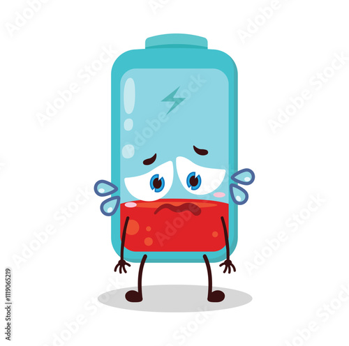 cute depressed expression of empty battery cartoon character