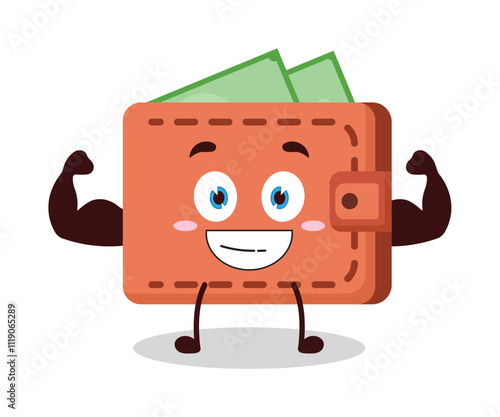 cute masculine healthy athlete expression of wallet cartoon character